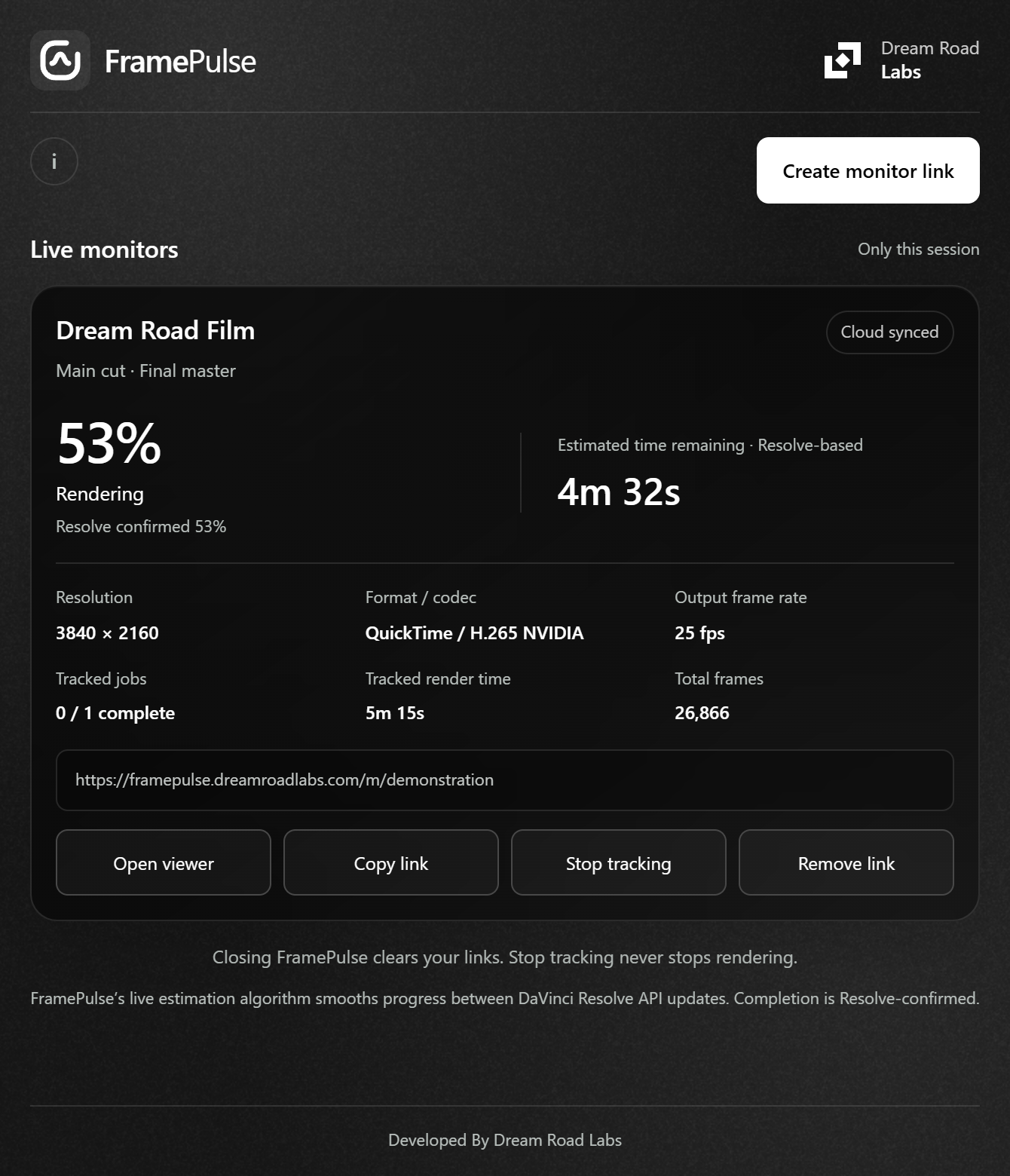 Actual FramePulse Resolve plugin with demonstration render data